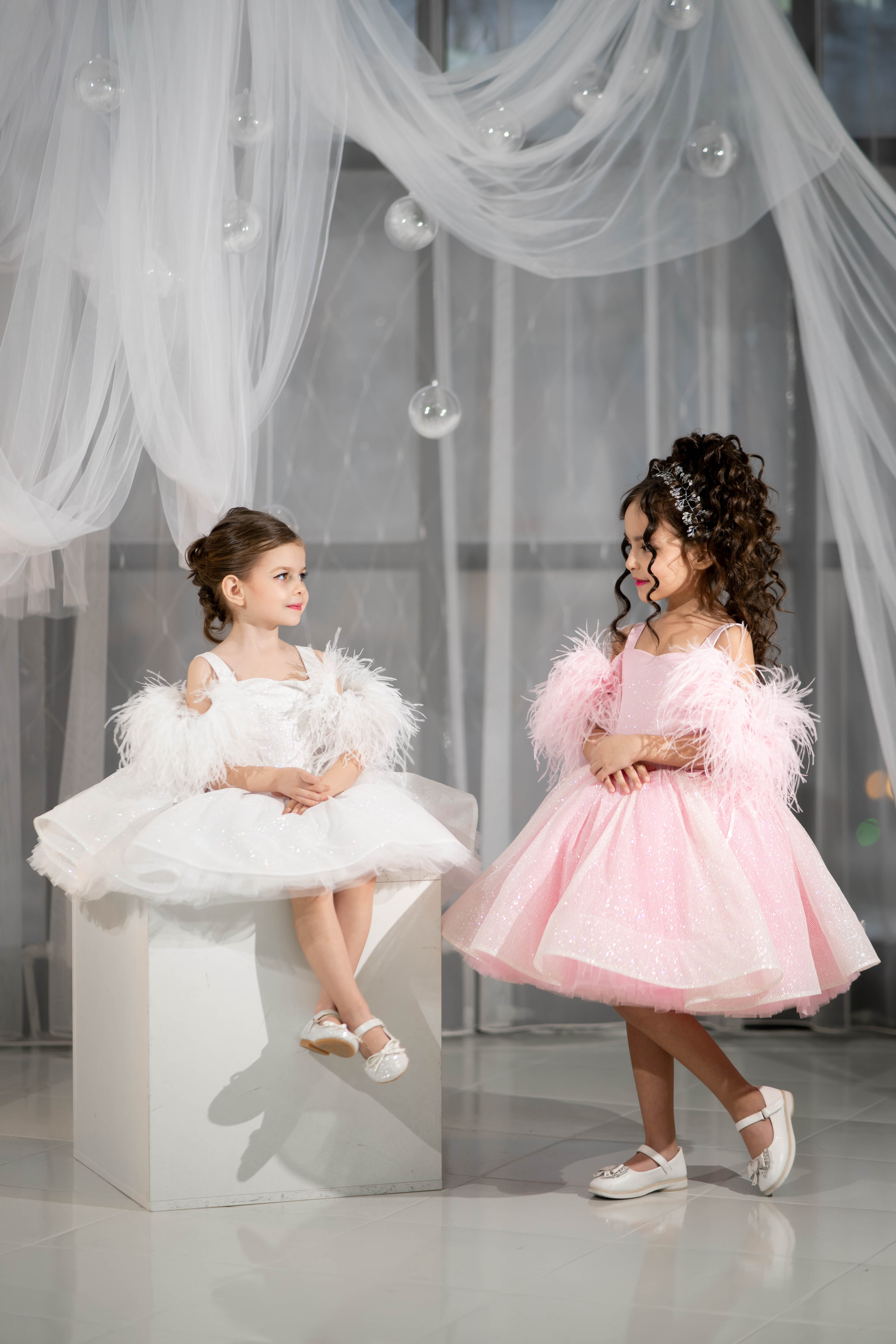 Sparkly Princess Dress with Feathers (Size 5-6/Pink/In Stock)