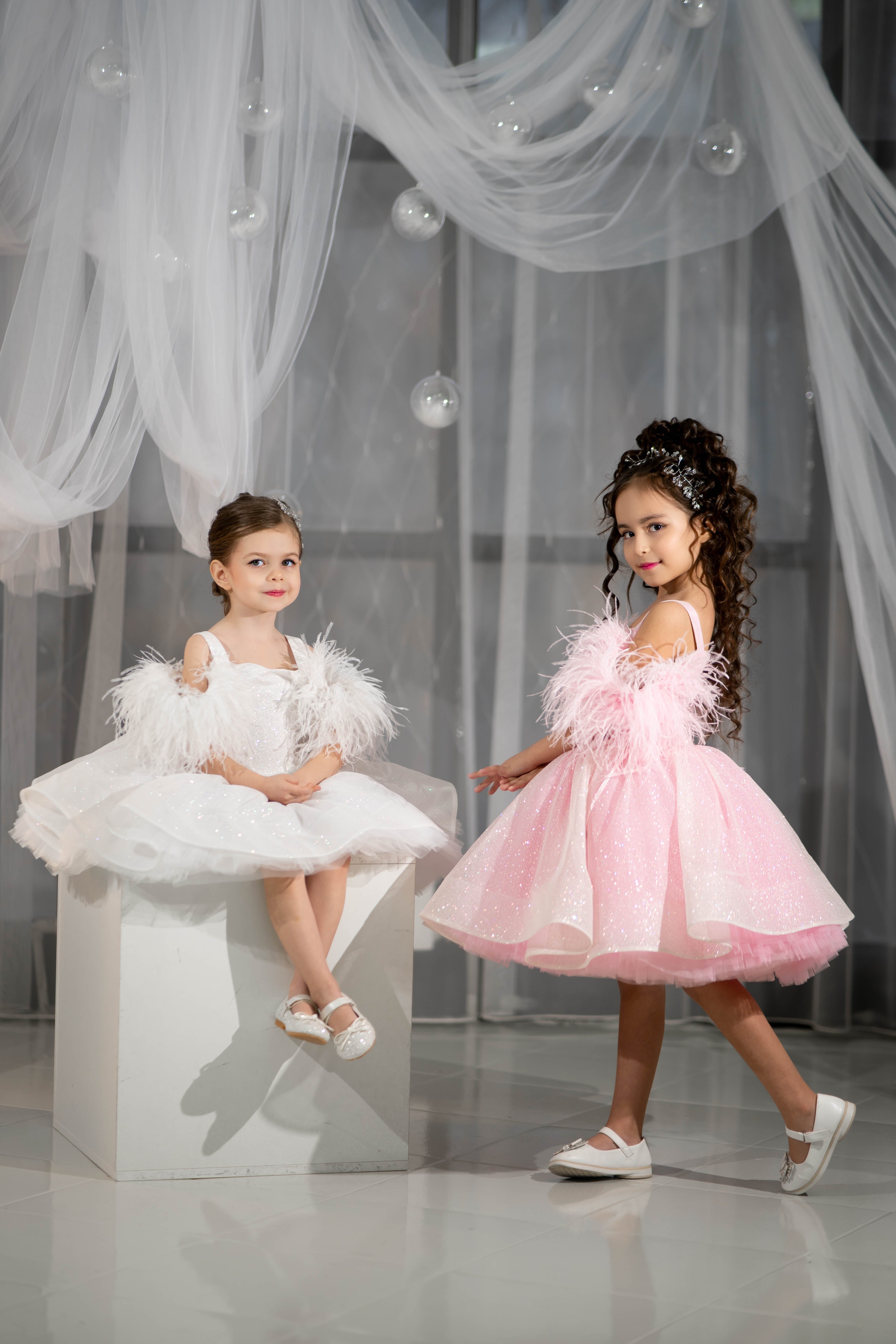 Sparkly Princess Dress with Feathers (Size 5-6/Pink/In Stock)