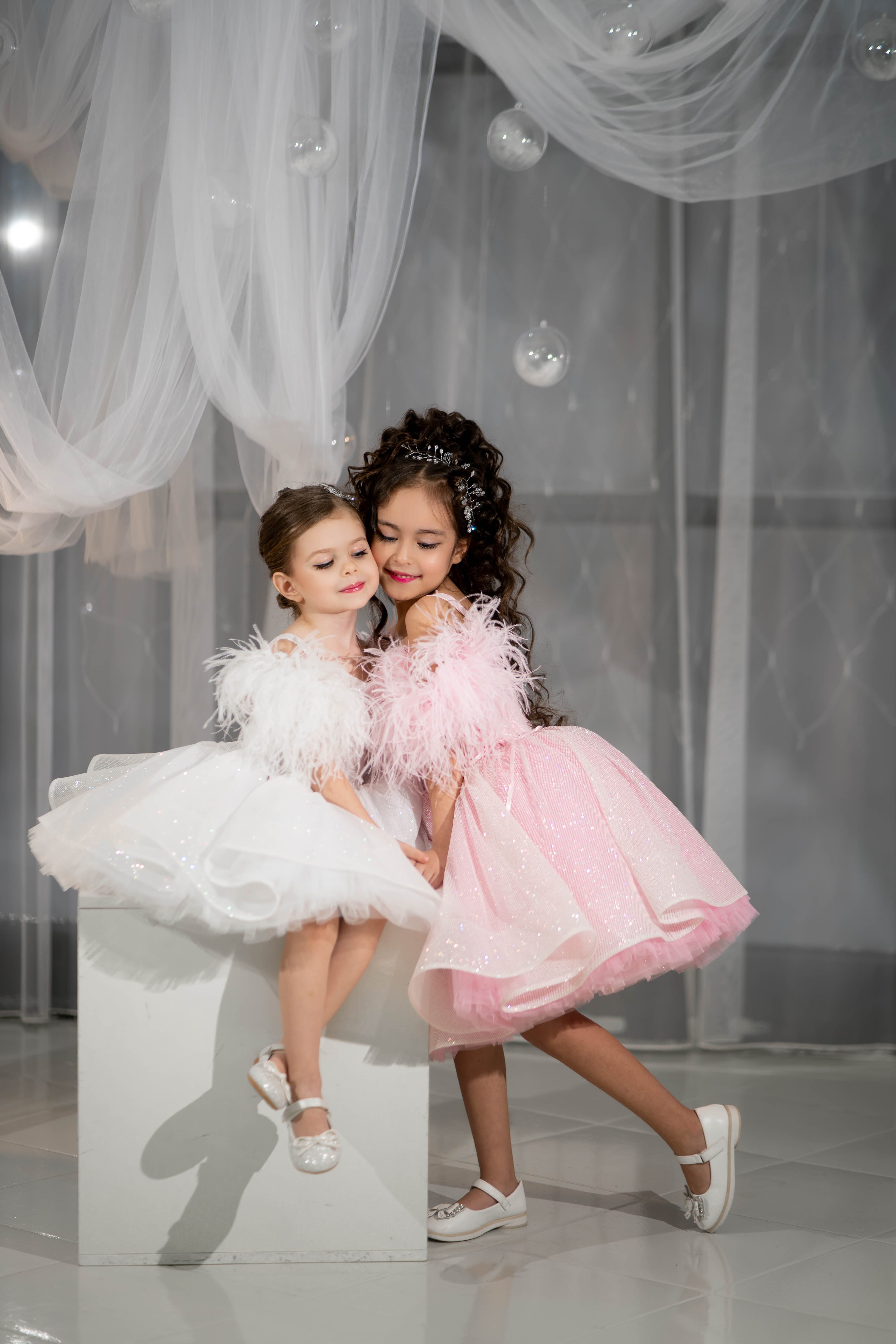 Sparkly Princess Dress with Feathers (Size 5-6/Pink/In Stock)