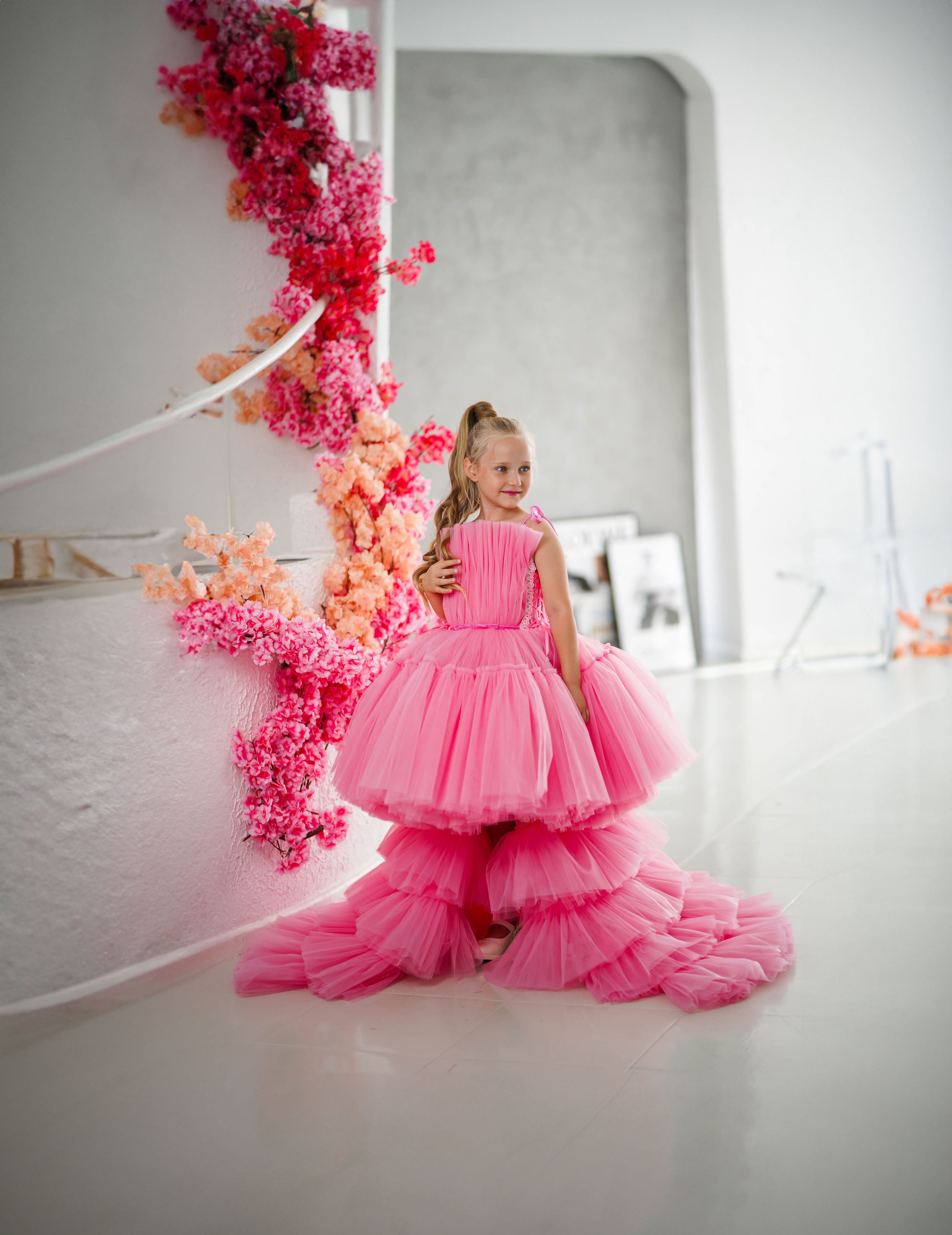 Barbie Inspired Girl Dress with Detachable Train