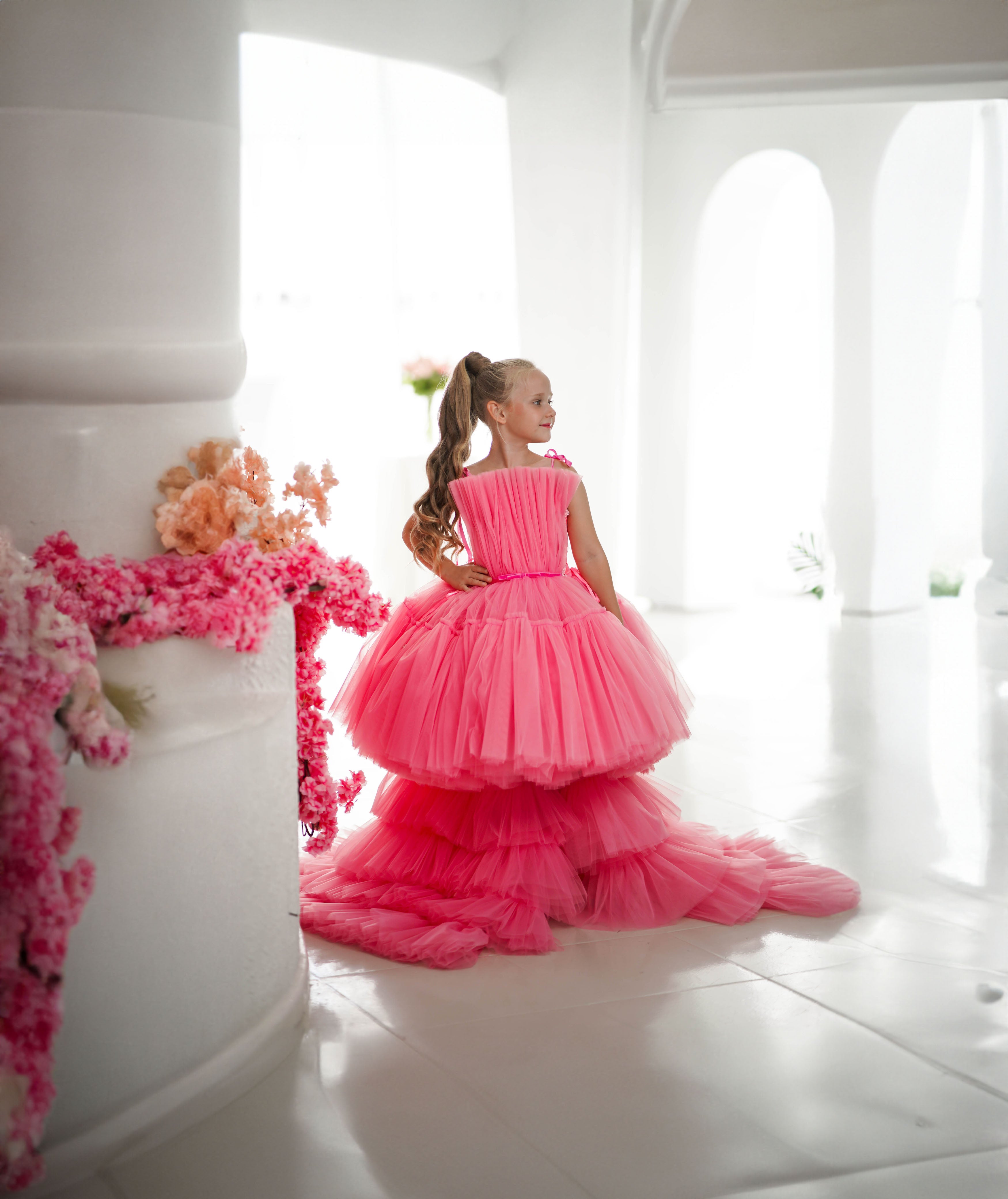 Barbie Inspired Girl Dress with Detachable Train