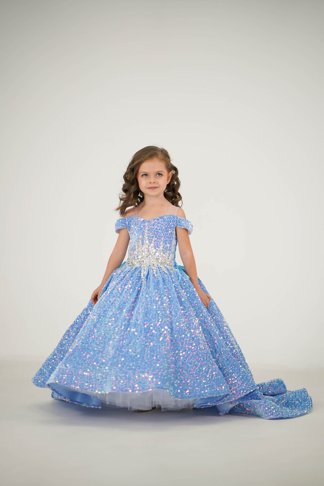 Children's beauty pageants/Girls pageant dresses In Stock: Height 48''-50''/122cm-128cm (Age 7-8) / Light Blue