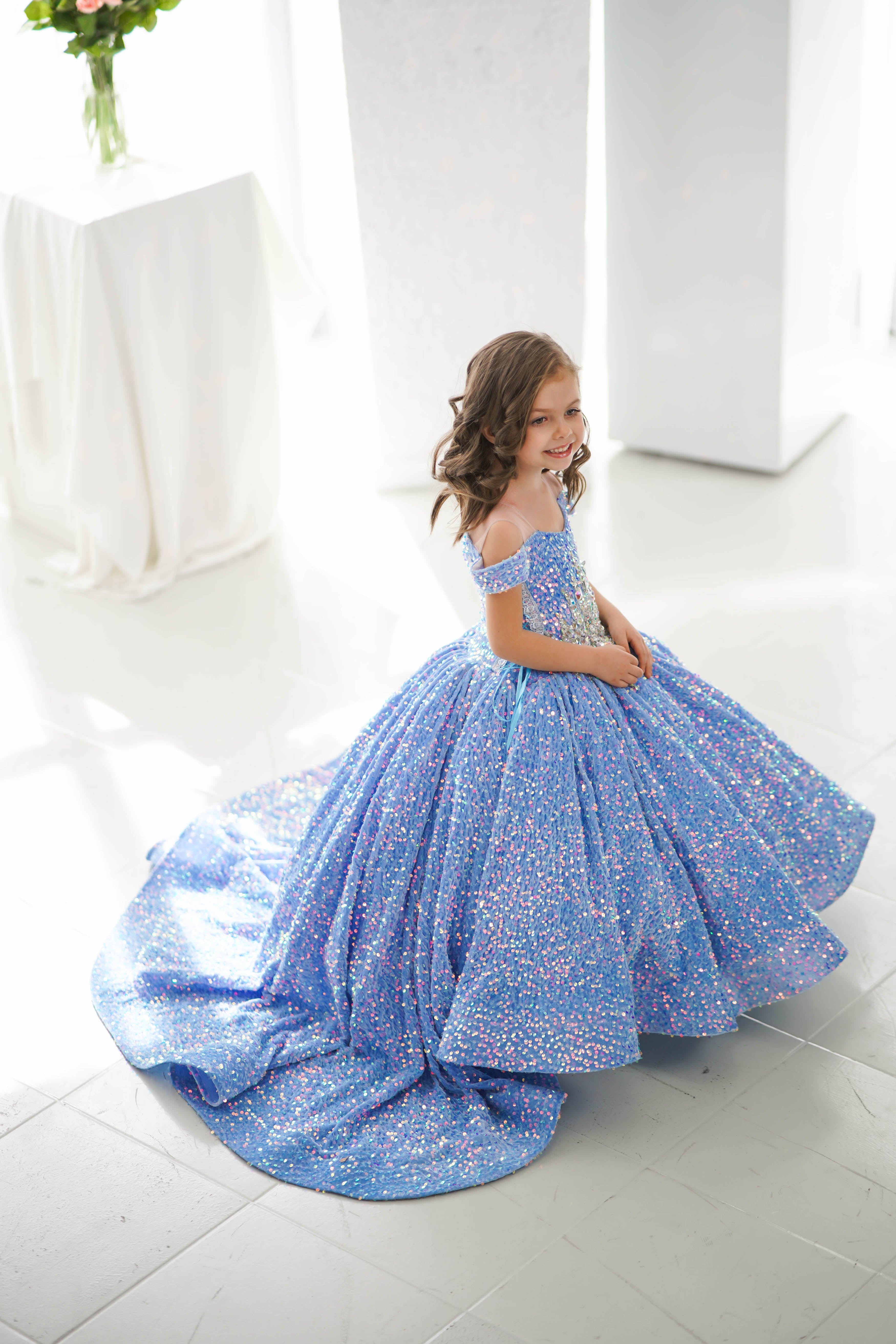 Children's beauty pageants/Girls pageant dresses In Stock: Height 48''-50''/122cm-128cm (Age 7-8) / Light Blue Children's beauty pageants/Girls pageant dresses In Stock: Height 48''-50''/122cm-128cm (Age 7-8) / Light Blue