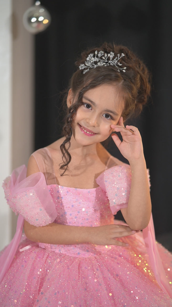 Blush pink birthday baby girl gown, first year birthday party dress, gown with train for baby, gorgeous fluffy dress for kids, tulle dress, Girls formal dress long, Ball dress for girls, Luxury dress for kids, Prom dress for kids, Blush dress, Toddler wedding dress, Tulle gown girls, Blush Flower Girl Dress, Lace flower girl dress, Girls ball gown